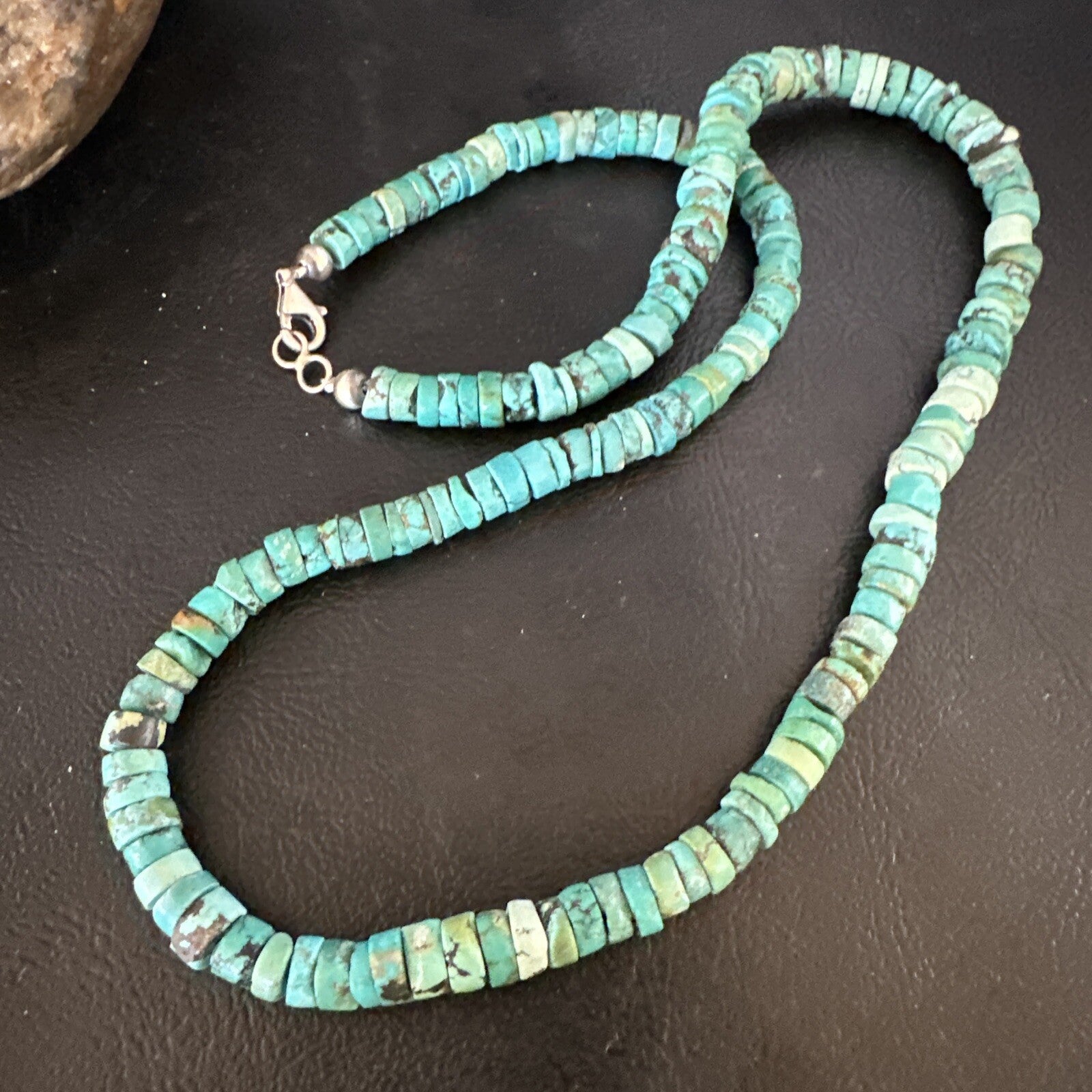 Blue Turquoise 20” Heishi Sterling Silver Bead Necklace 15165