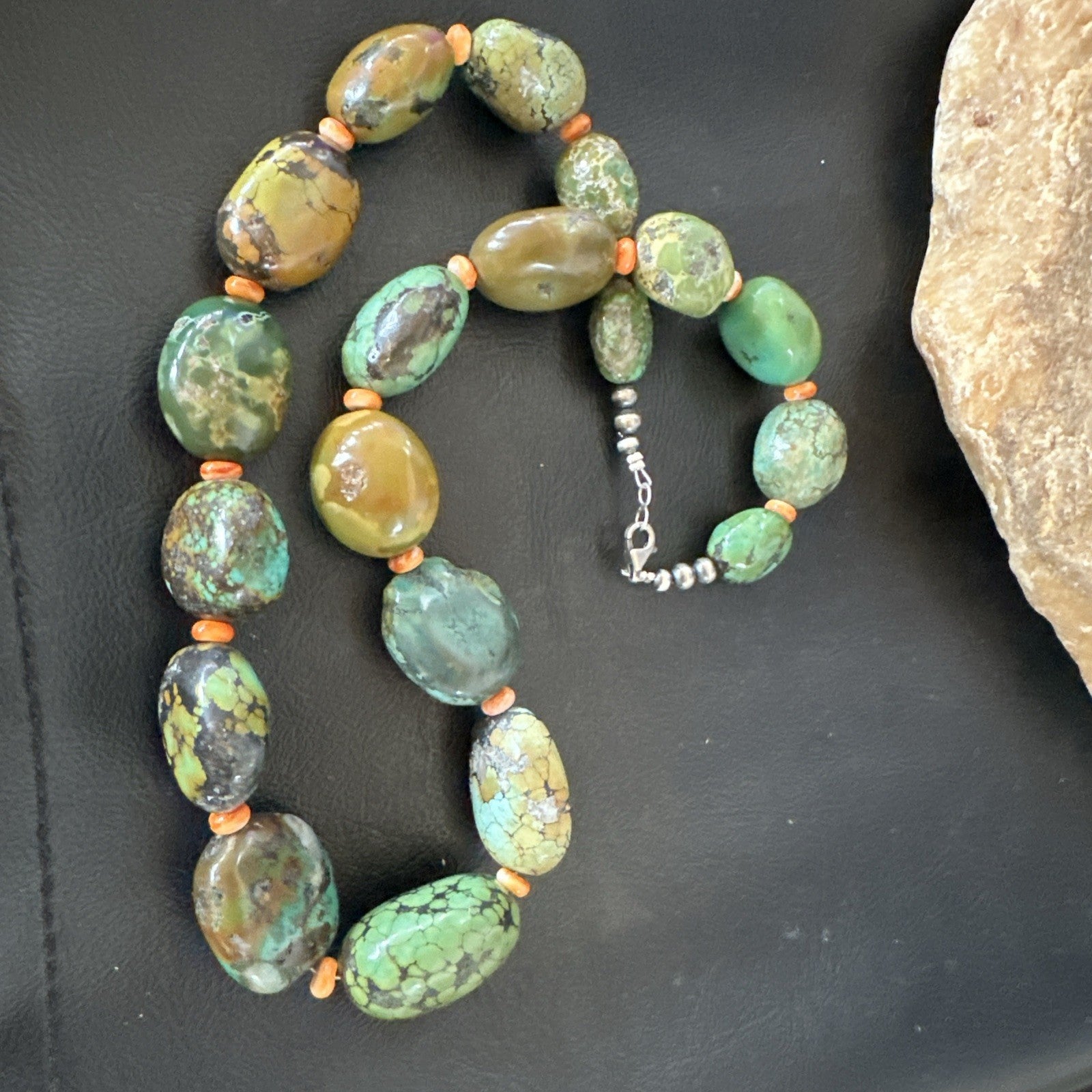 Blue Green Turquoise Spiny Chunky Navajo Sterling Silver Necklace 21” 19255
