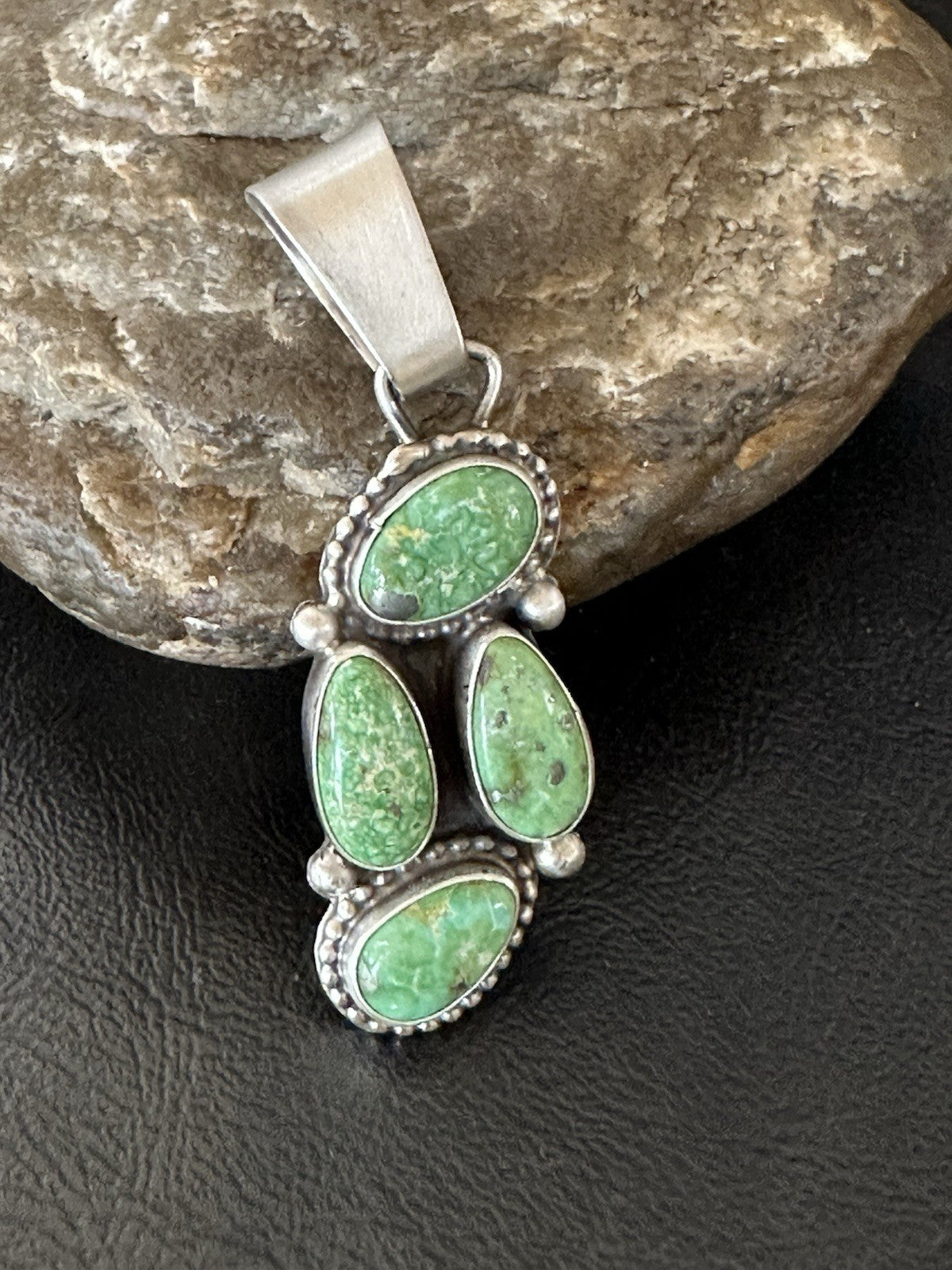 Green Sonoran Gold Turquoise Navajo Sterling Silver 925 Cluster Pendant 19401