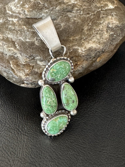 Green Sonoran Gold Turquoise Navajo Sterling Silver 925 Cluster Pendant 19401