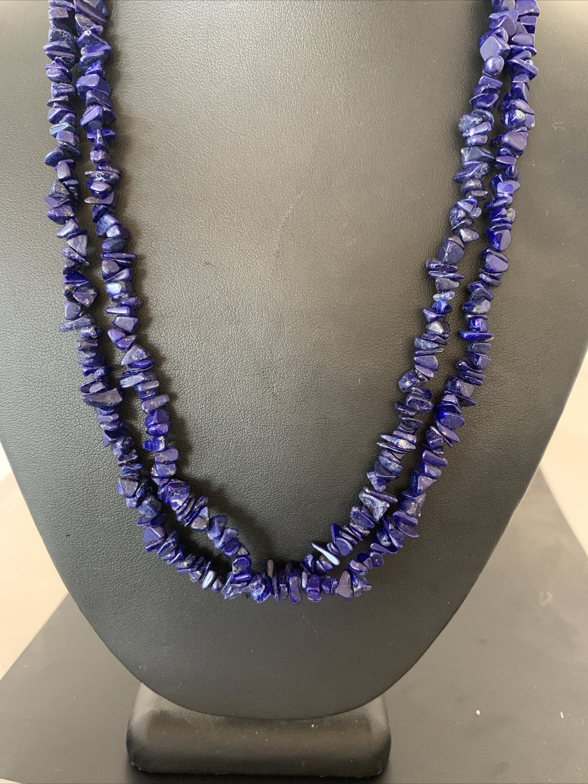 Blue Lapis Bead Liquid Heishi 2 Strands Sterling Silver Tubes Necklace 00853