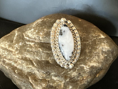 Black White Buffalo Turquoise Navajo Sterling Silver Ring Size 6.5 19804