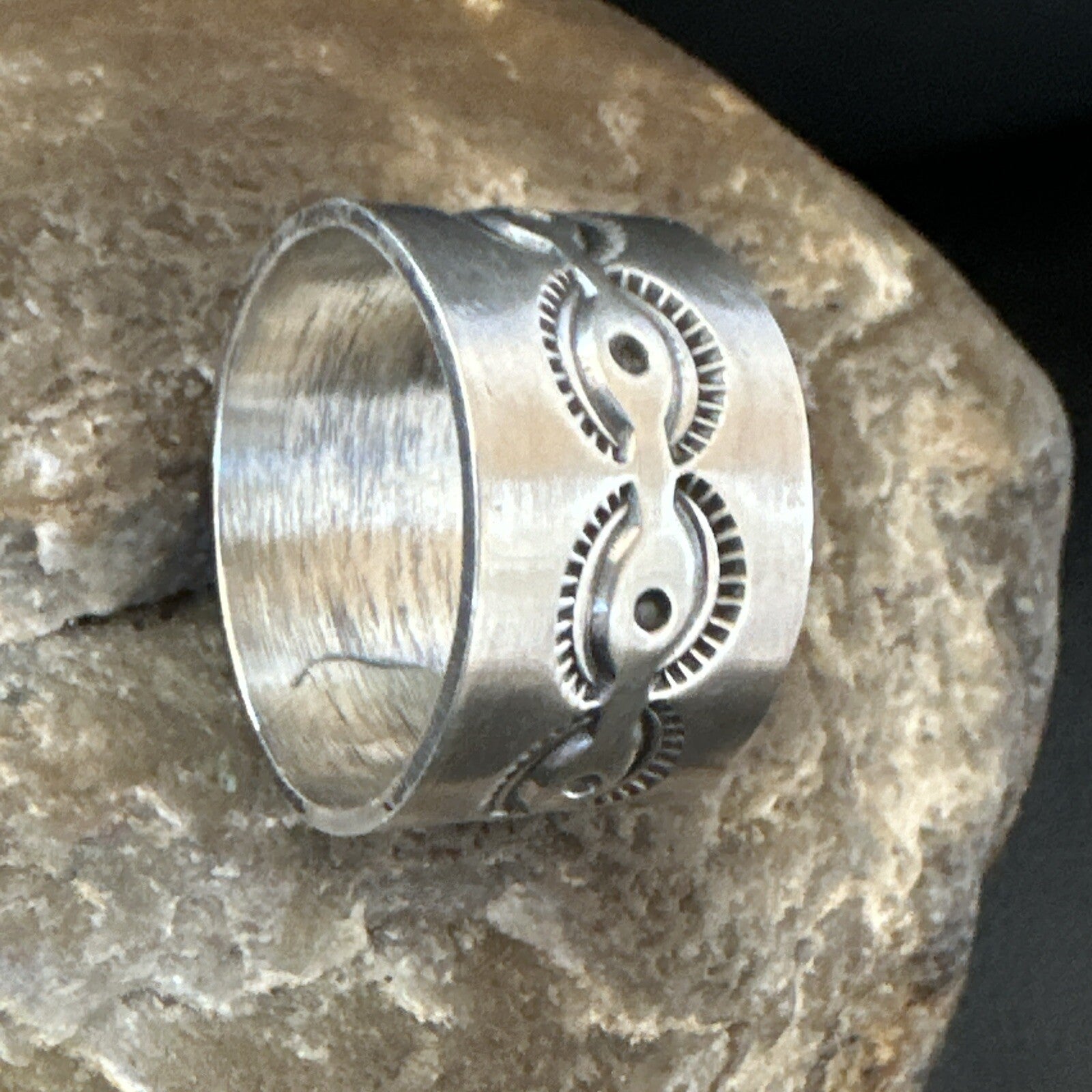 Mens  Wedding Wide Band Navajo Stamped Sterling Silver Ring Size 12 17998