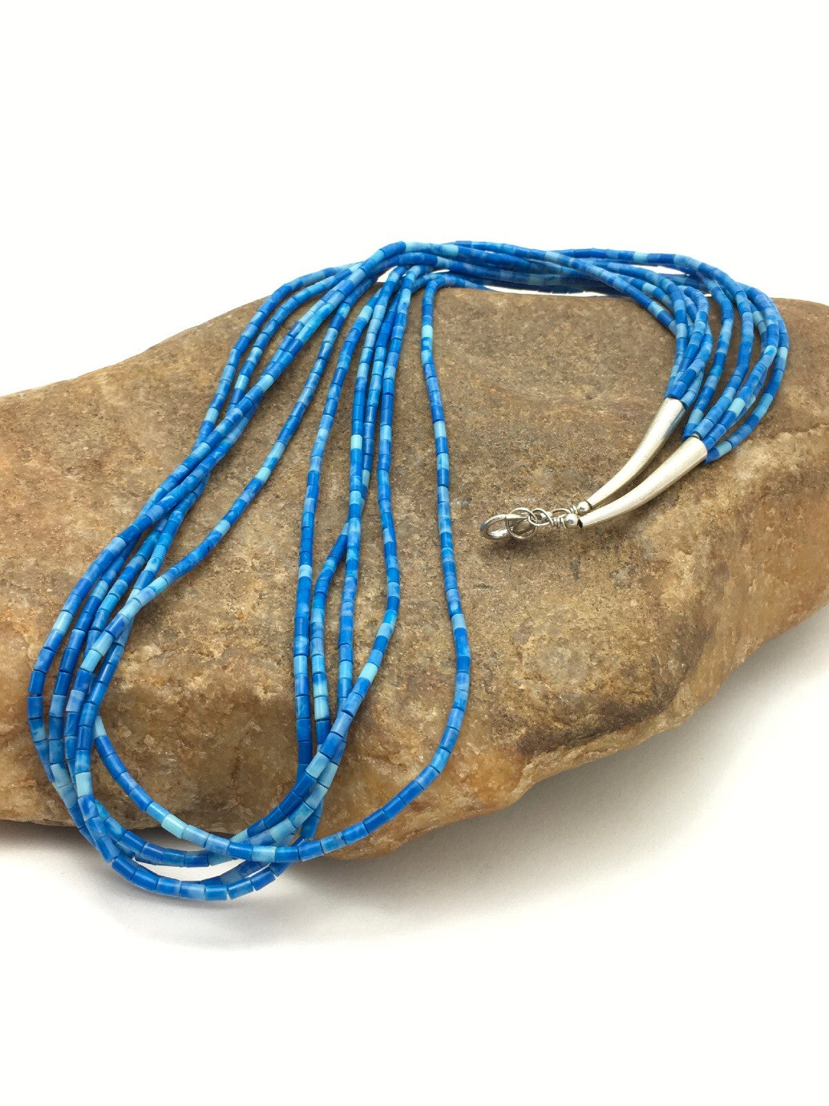 Navajo Denim Lapis 5S Sterling Silver Tube Heishi Bead Necklace 19” 3419