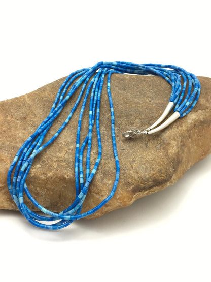 Navajo Denim Lapis 5S Sterling Silver Tube Heishi Bead Necklace 19” 3419