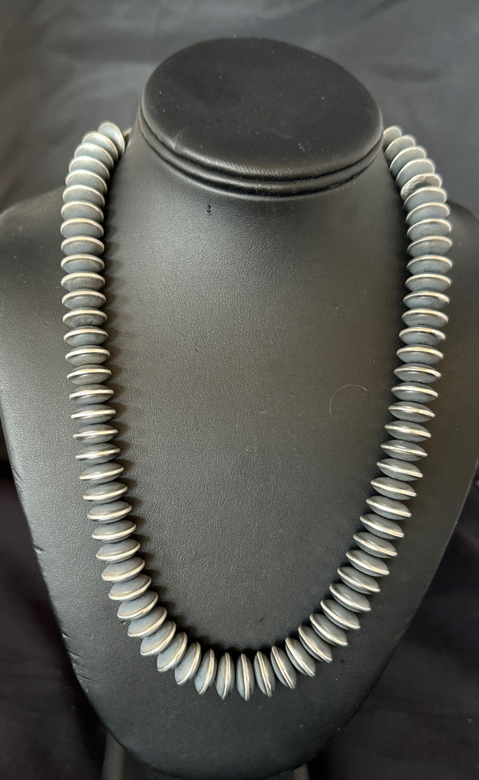 Statement Flat 14mm Rondelle Sterling Silver Beads Necklace 20” 19023