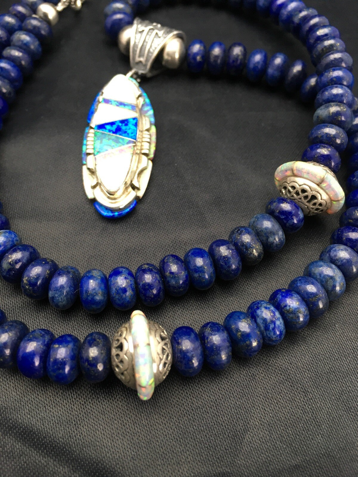 Opal Pendant Lapis Navajo Sterling Silver Necklace 02606