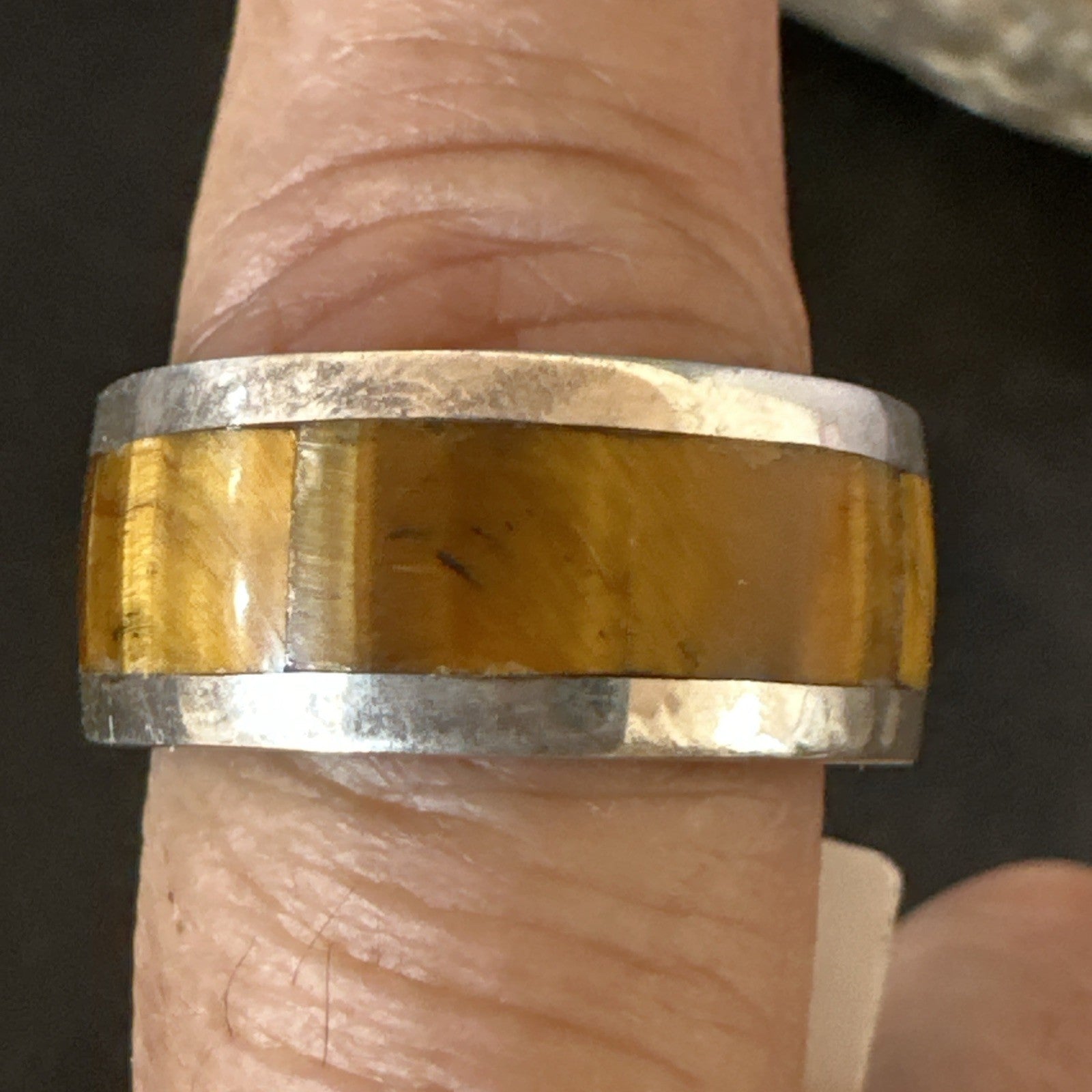Infinity Mens Coffee Tigers Eye Navajo Sterling Silver Inlay Ring Size 10 19049