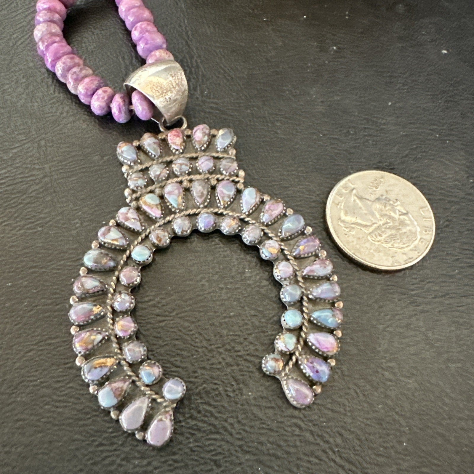 Old Pawn Purple Spiny Naja Sterling Silver Purple Stone Necklace 16” 19769