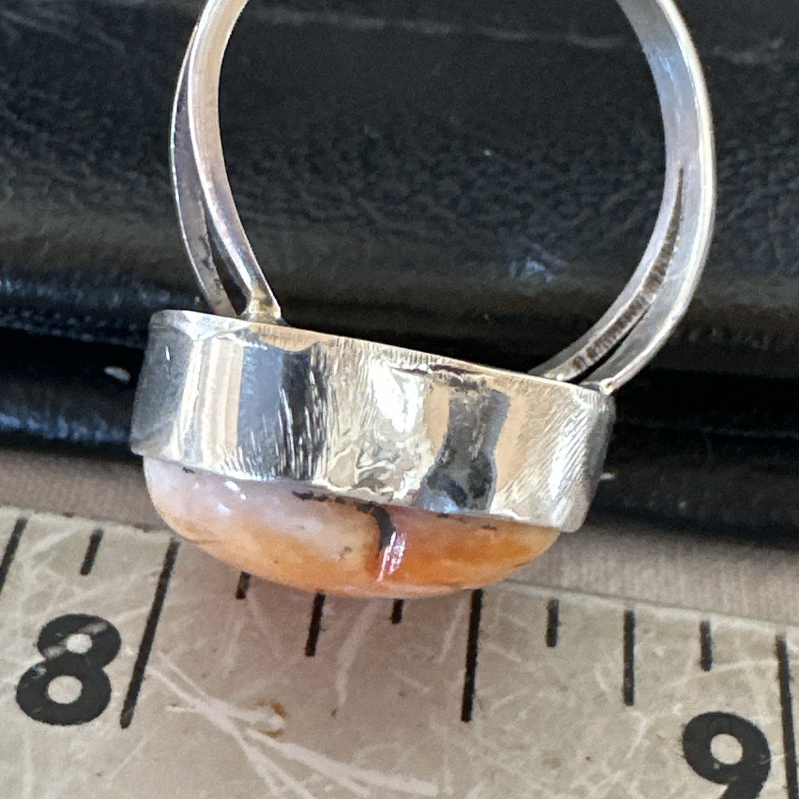 Orange Heart Ring Handmade Navajo Spiny Oyster Sterling Silver Sz 9 19329