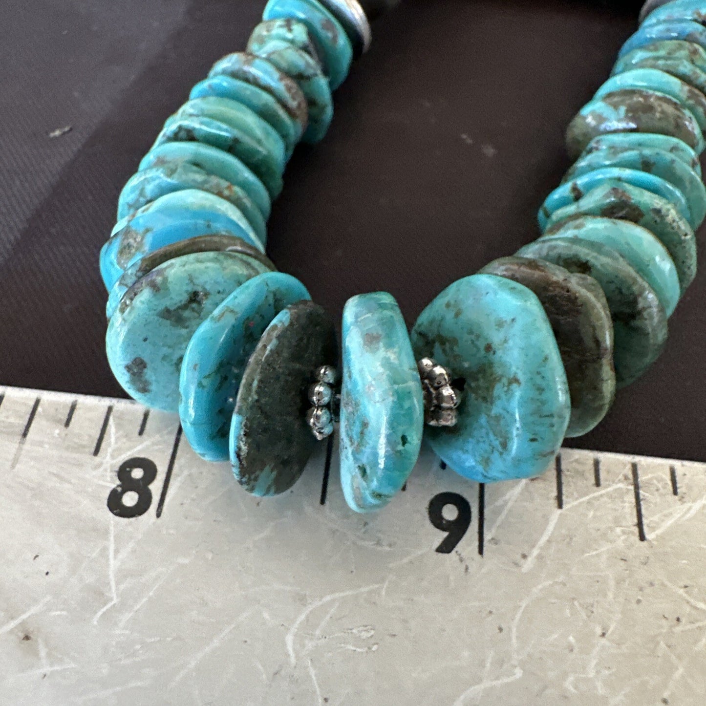 Graduated Blue Turquoise Navajo Pearls Sterling Silver Necklace 18” 18319