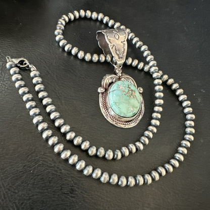 Navajo Sterling  Green Royston Turquoise Necklace Pendant 19356