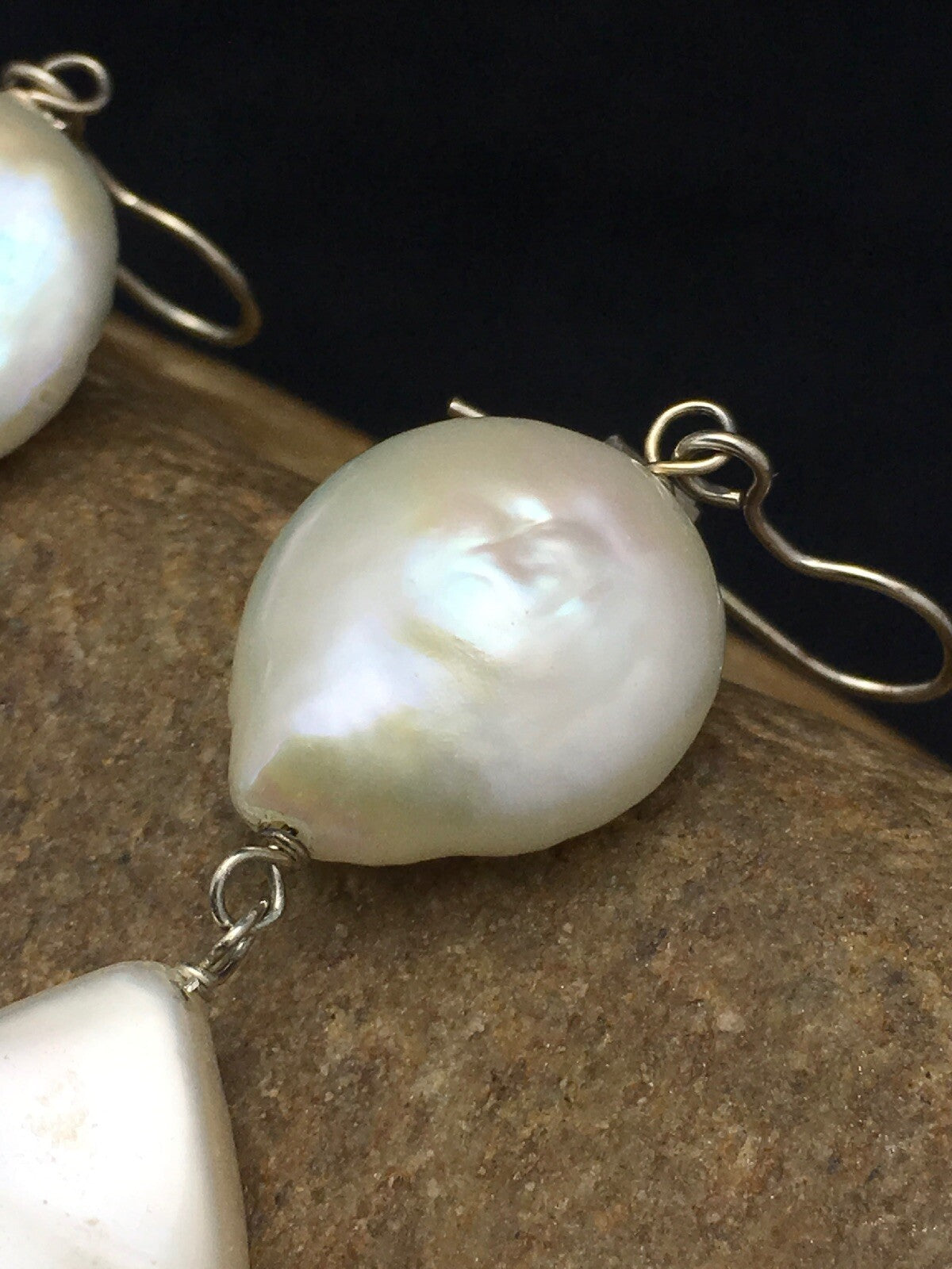 Beautiful White Sterling Silver Freshwater Pearl Dangle Earrings 1.5" 03078