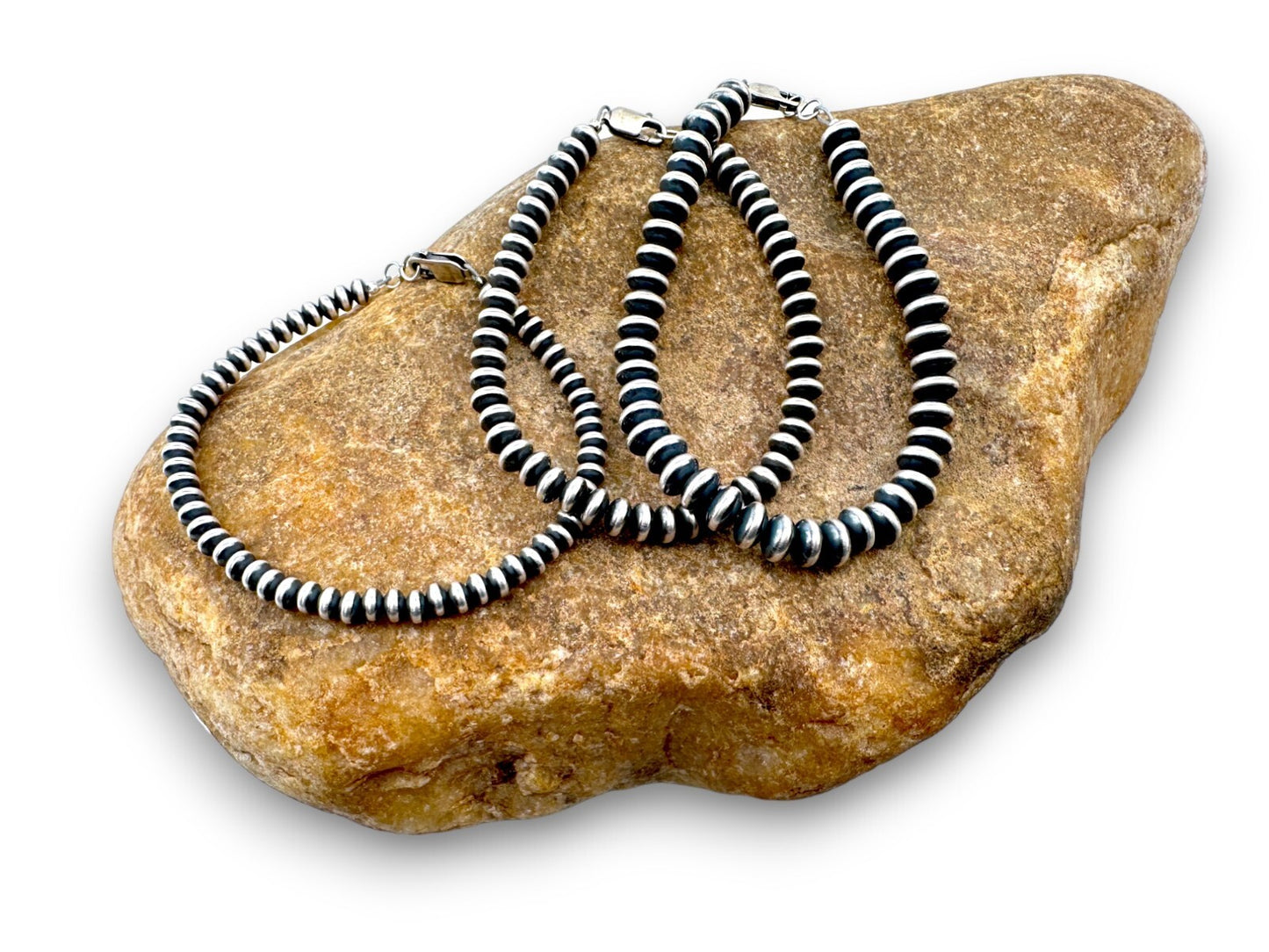 Navajo Sterling Silver Rondelles Saucer Flat Bead Bracelet 5mm 7" 97507