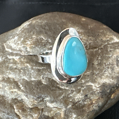 Blue Turquoise Spiny Oyster Southwestern Sterling Silver Ring Size 10 18531