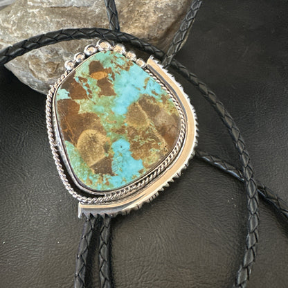 Native Mens Blue Green Royston Turquoise Bolo Tie Sterling Silver Navajo 19752