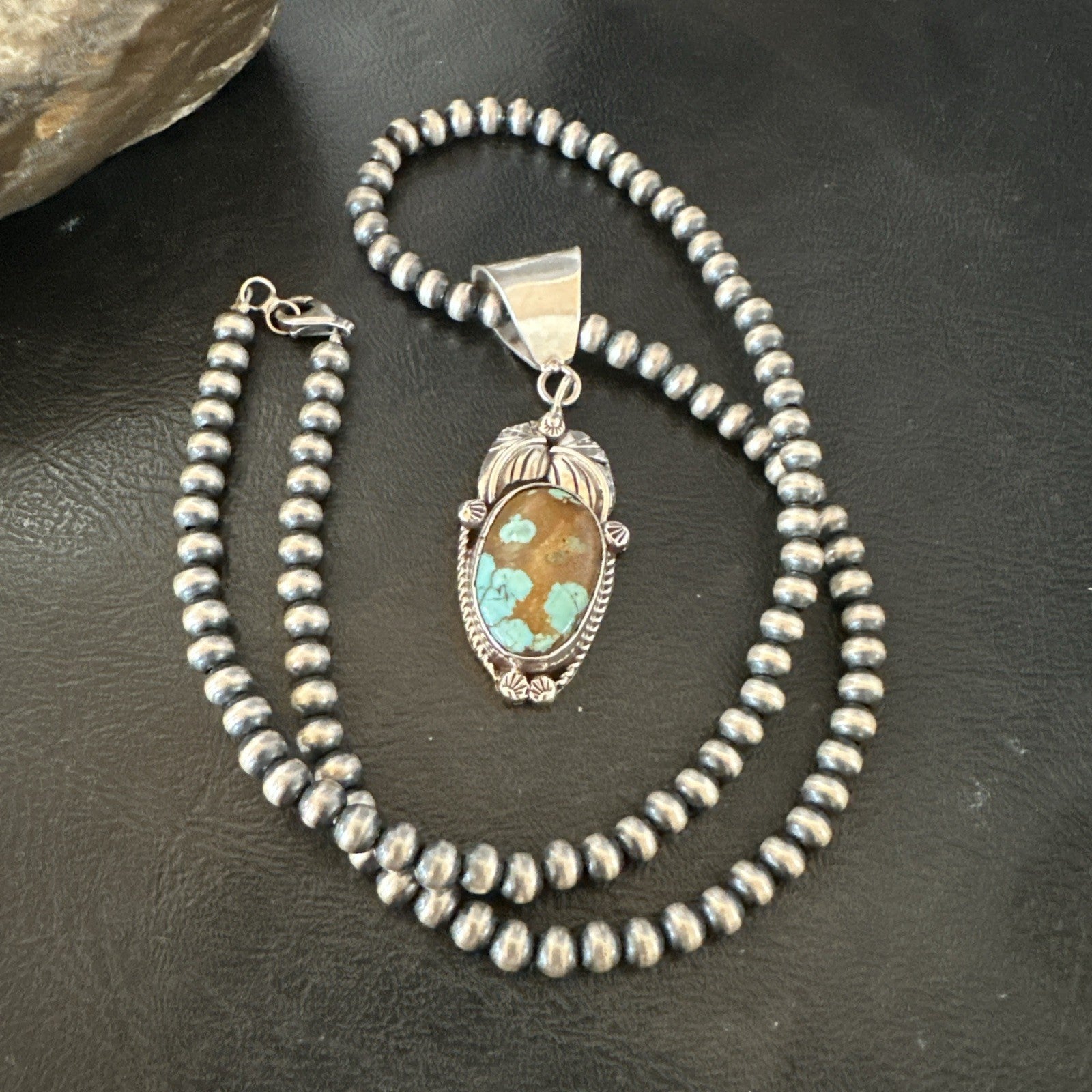 Men Women Blue Turquoise#8 Pendant Navajo Sterling Silver Necklace 19663