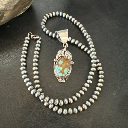 Men Women Blue Turquoise#8 Pendant Navajo Sterling Silver Necklace 19663