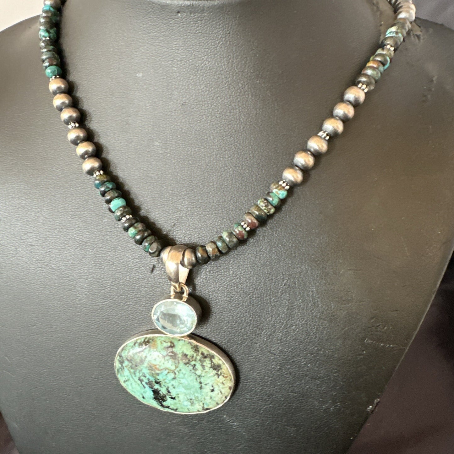 Mens Blue Spiderweb Turquoise Pendant Navajo Sterling Silver Necklace 18068