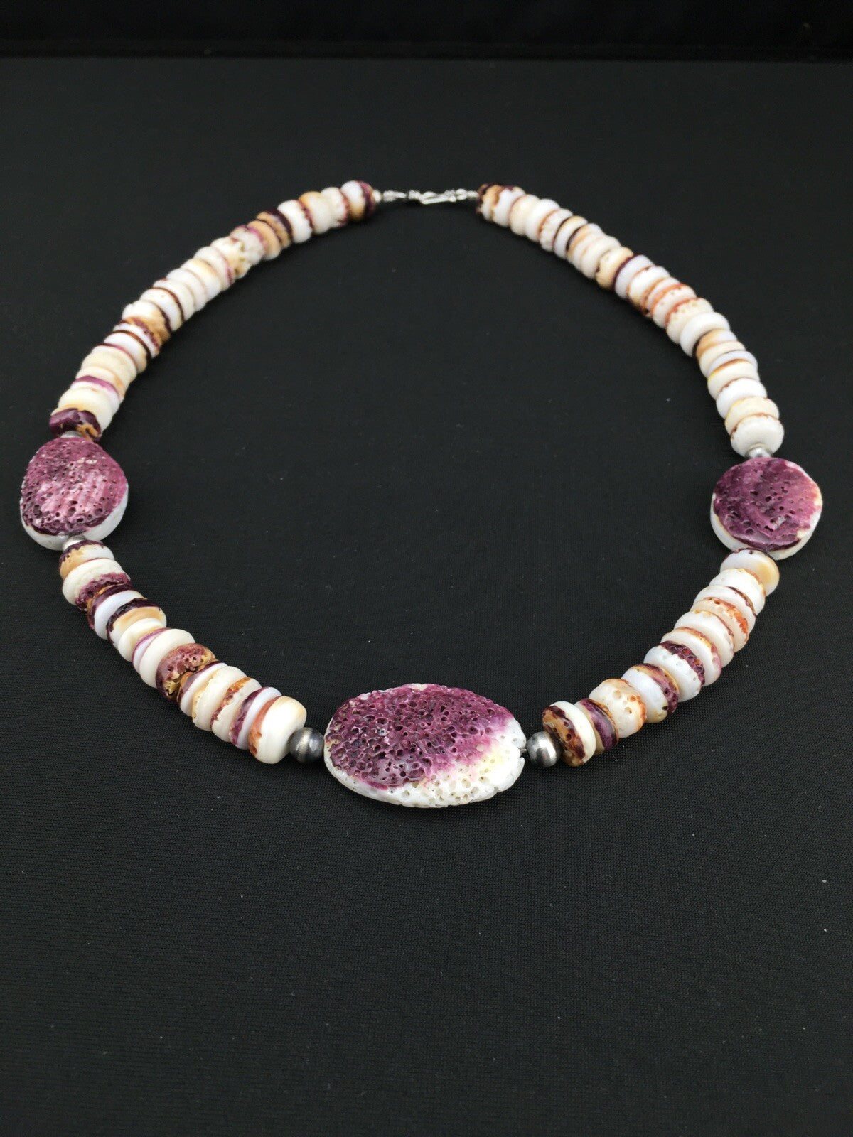Purple Spiny Oyster Navajo Sterling Silver Necklace 21" 04915