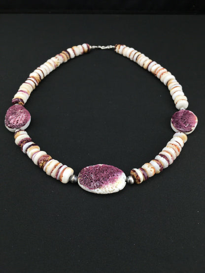 Purple Spiny Oyster Navajo Sterling Silver Necklace 21" 04915