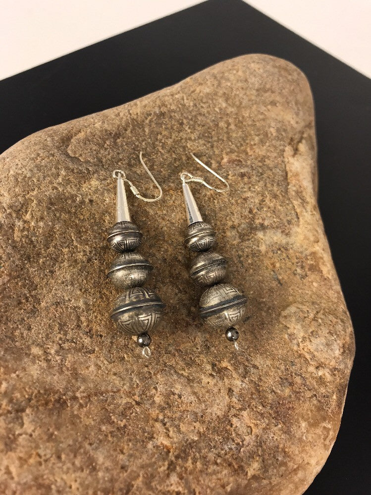 Handmade Native American Sterling Silver Beaded Earrings 1.5” 10053