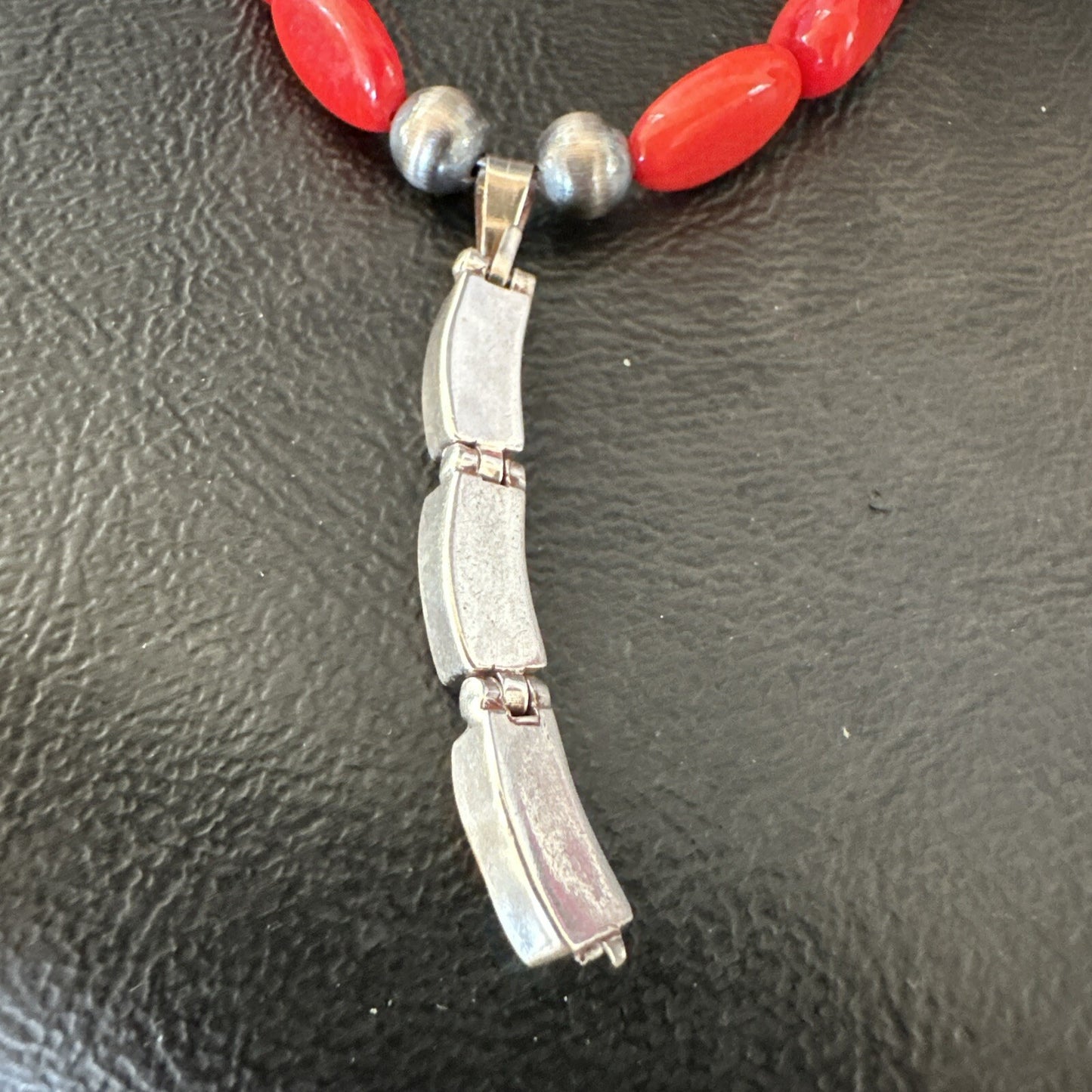 Red Coral Pendant Navajo Pearls Sterling Silver Necklace 23" 18363