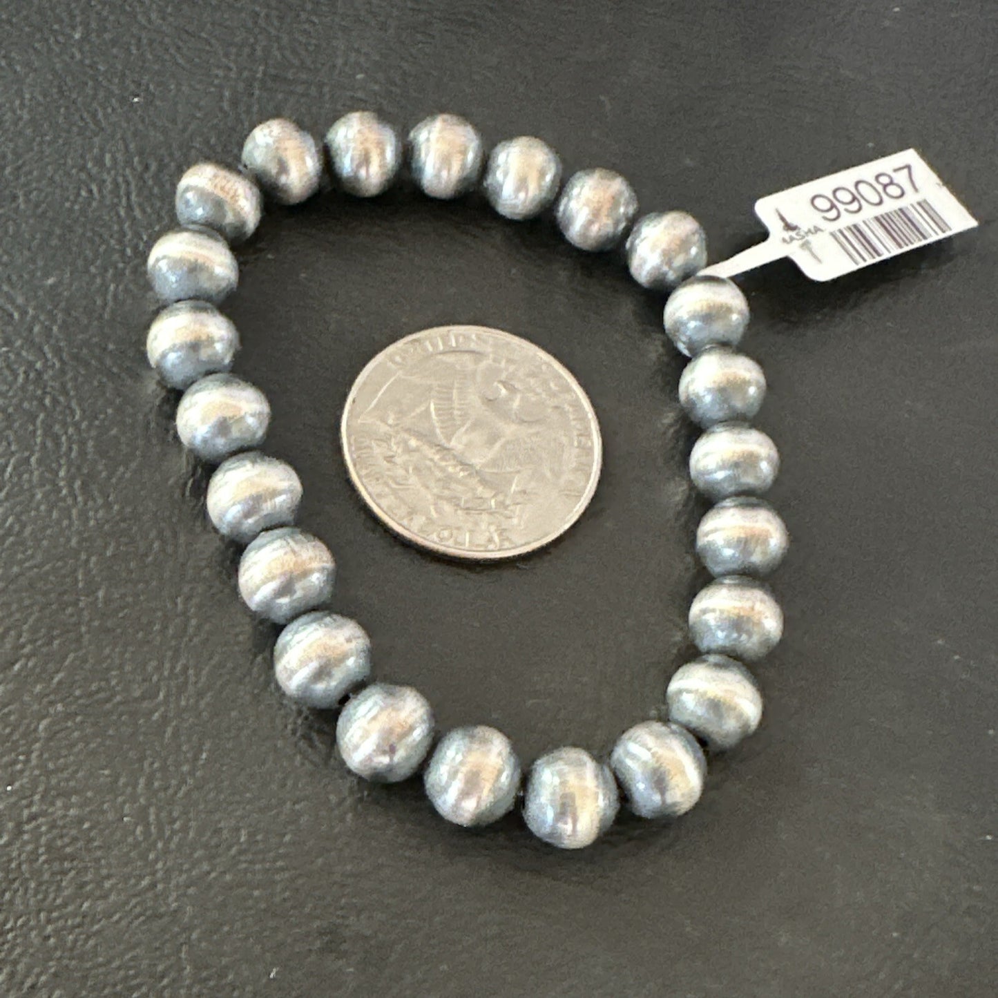 Native American Navajo 8mm Beads 7”Sterling Silver Stretch Bracelet 99087