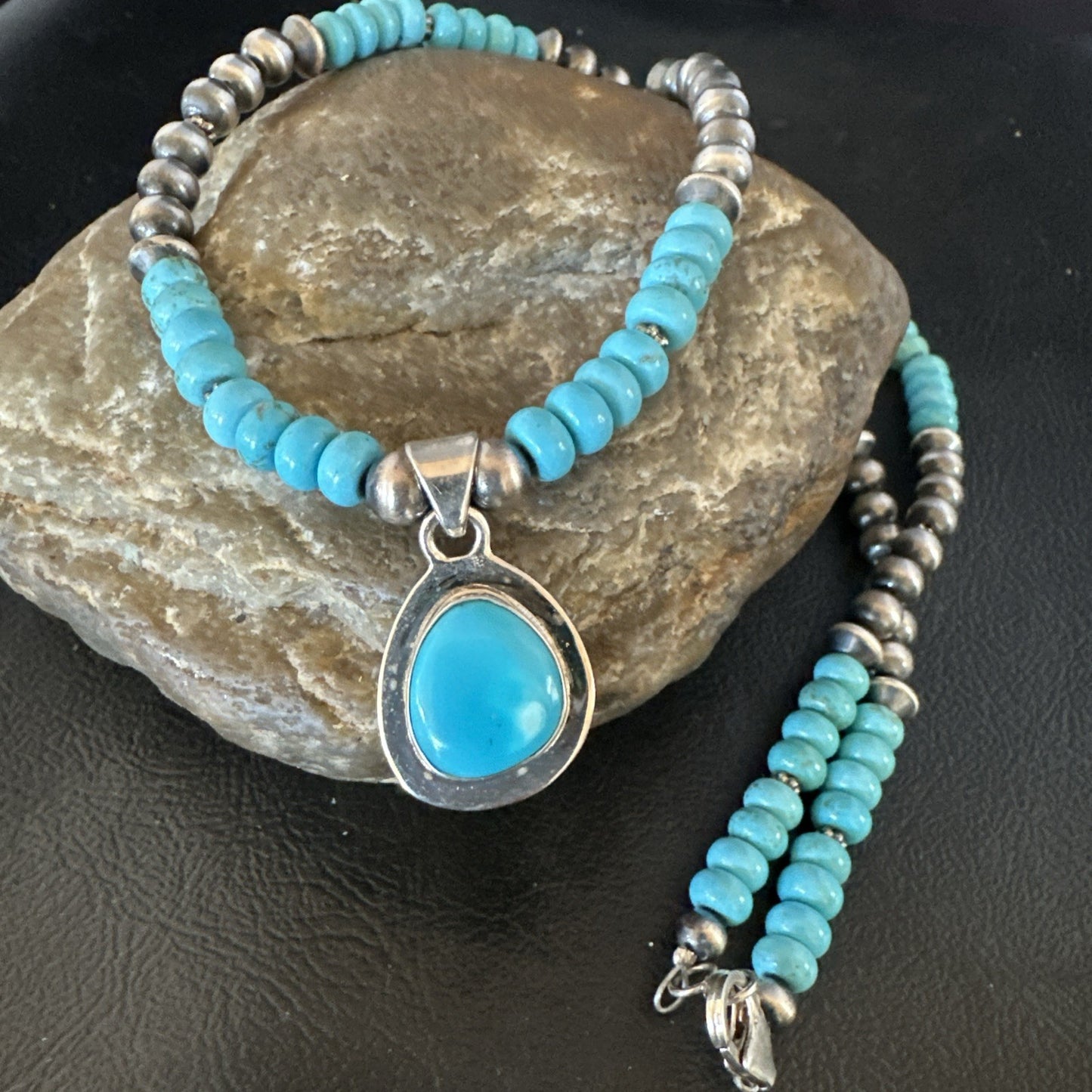 WoMens Blue Kingman Turquoise Pendant Navajo Sterling Silver Necklace 21" 19055