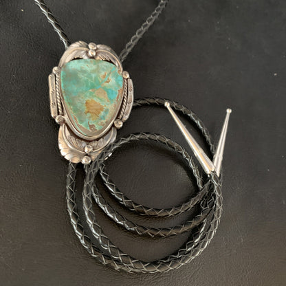 Native Mens Bolo Tie Green Royston Turquoise Sterling Silver Navajo 14108N
