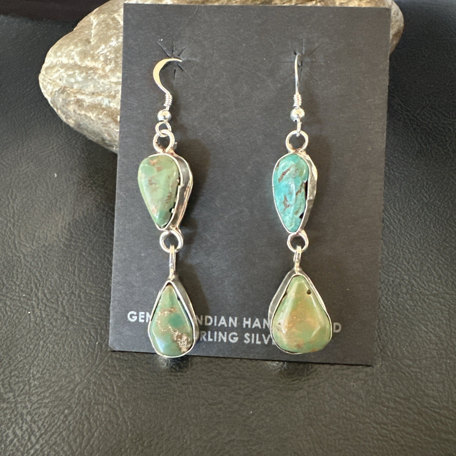 Green Royston Turquoise Navajo Sterling Silver Dangle Earrings 19416