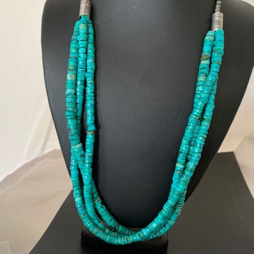 Navajo 3 Strand Turquoise Heishi Necklace Sterling Silver 24" 11776