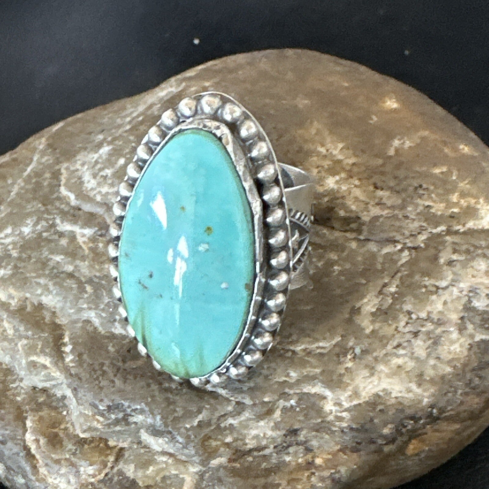 Navajo Sterling Silver Blue Green Turquoise Adjustable Ring Sz 10 18769