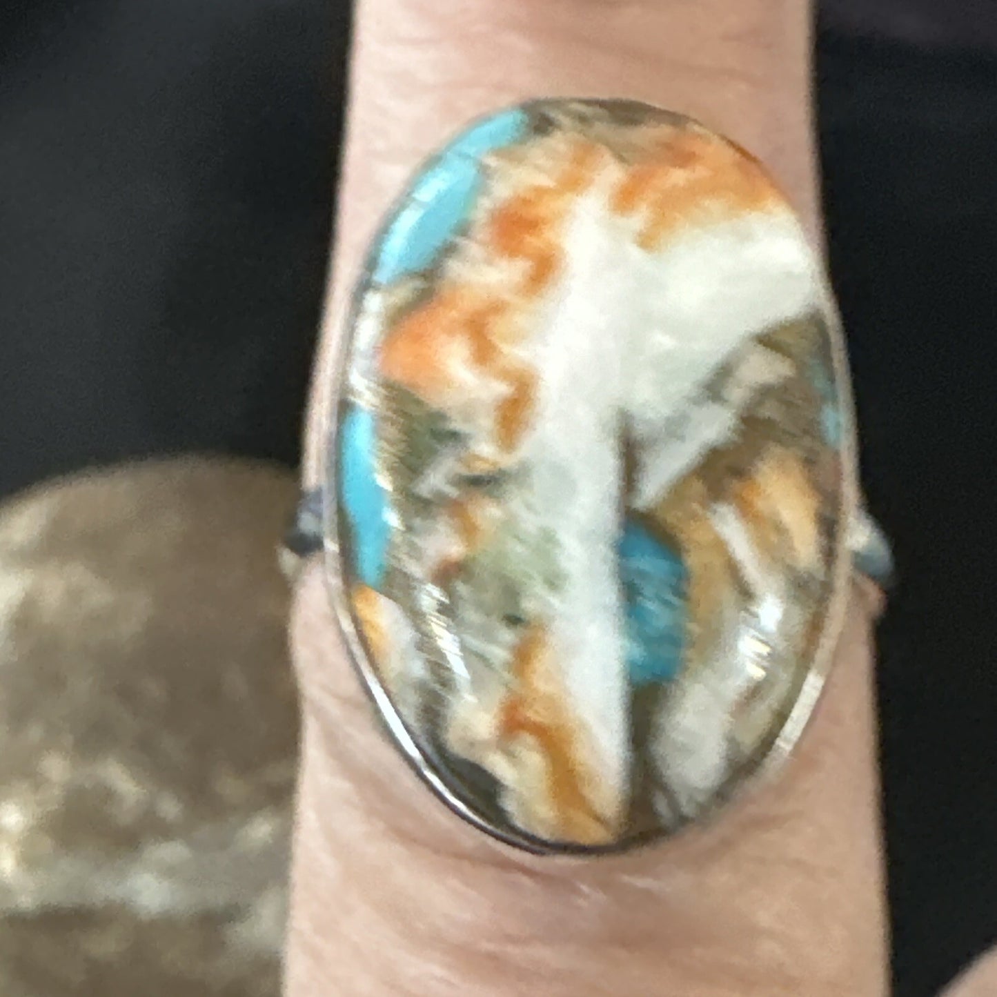 Blue Turquoise Spiny Oyster Southwestern Sterling Silver Ring Size 8 18439