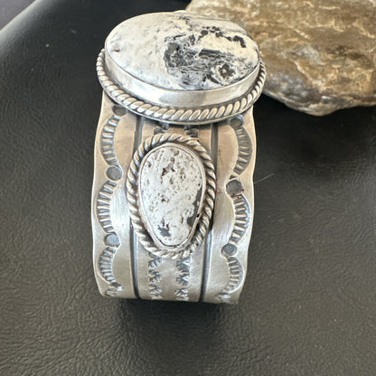 Mens WoMens White Buffalo Turquoise Navajo Sterling Silver Cuff Bracelet 17861