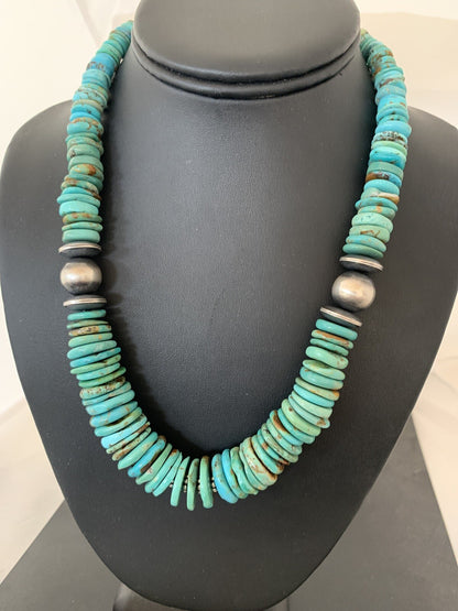 Blue Turquoise Graduated Navajo Pearls Sterling Silver Necklace 00248