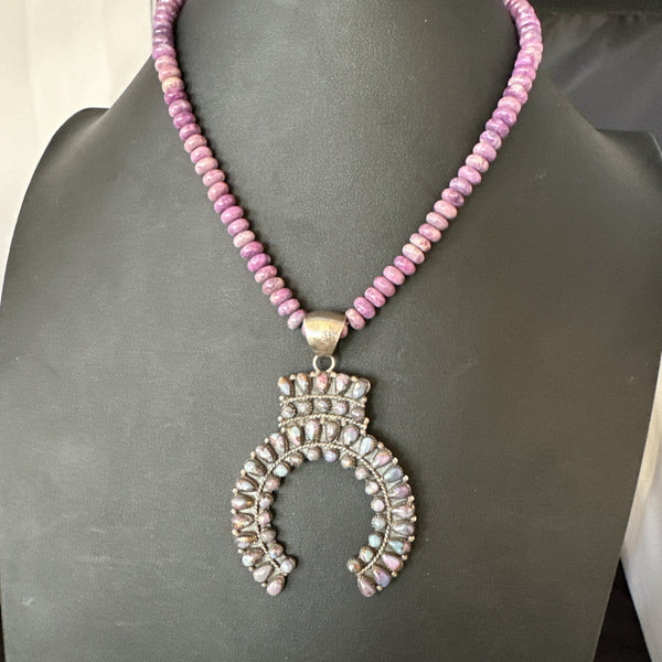 Old Pawn Purple Spiny Naja Purple Stone Necklace 16" | Sterling Silver | Authentic Native American Handmade | 19769