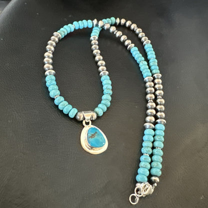 WoMens Blue Kingman Turquoise Pendant Navajo Sterling Silver Necklace 21" 17977
