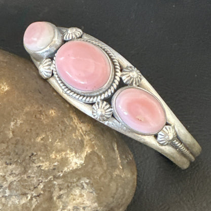 Navajo Pink Conch 3 Stone Sterling Silver Cuff Bracelet 18852