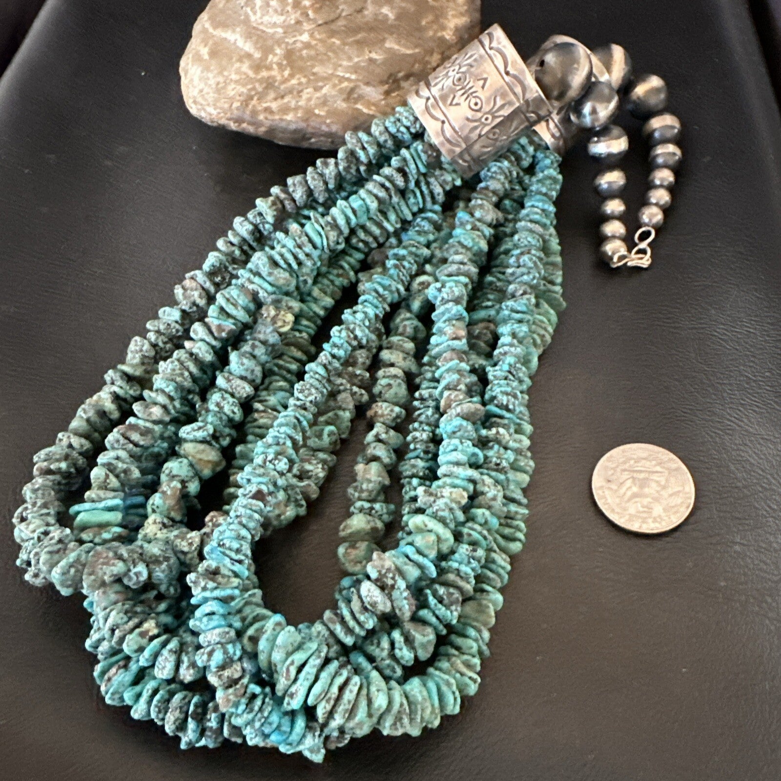 XL Navajo Blue Kingman Turquoise Sterling Silver 7S Turquoise Necklace 23” 18664