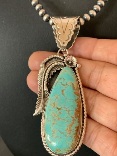 Men's Turquoise#8 Pendant | Navajo Pearls Sterling Silver Necklace 19721
