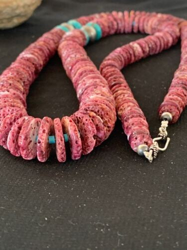Navajo Necklace Purple Spiny Oyster & Turquoise Navajo Pearls 28" 3239