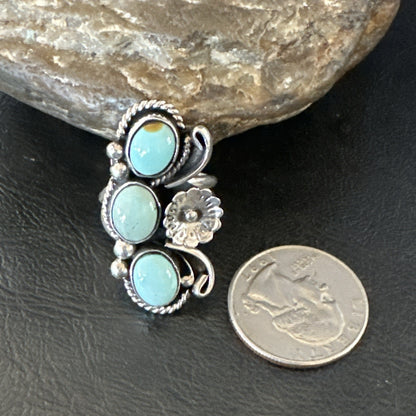 Yazzie Ring Blue Turquoise Navajo Sterling Silver Cluster Size 8.5 19225