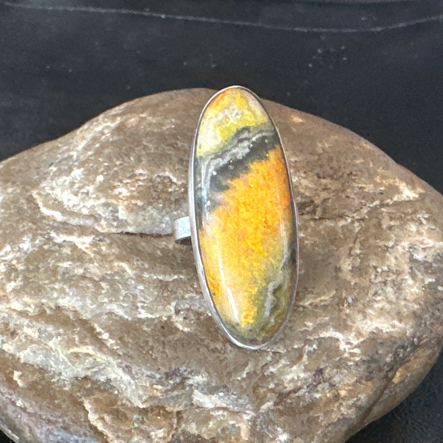 Yellow BumbleBee Jasper Navajo Sterling Silver Ring Size 7 18680