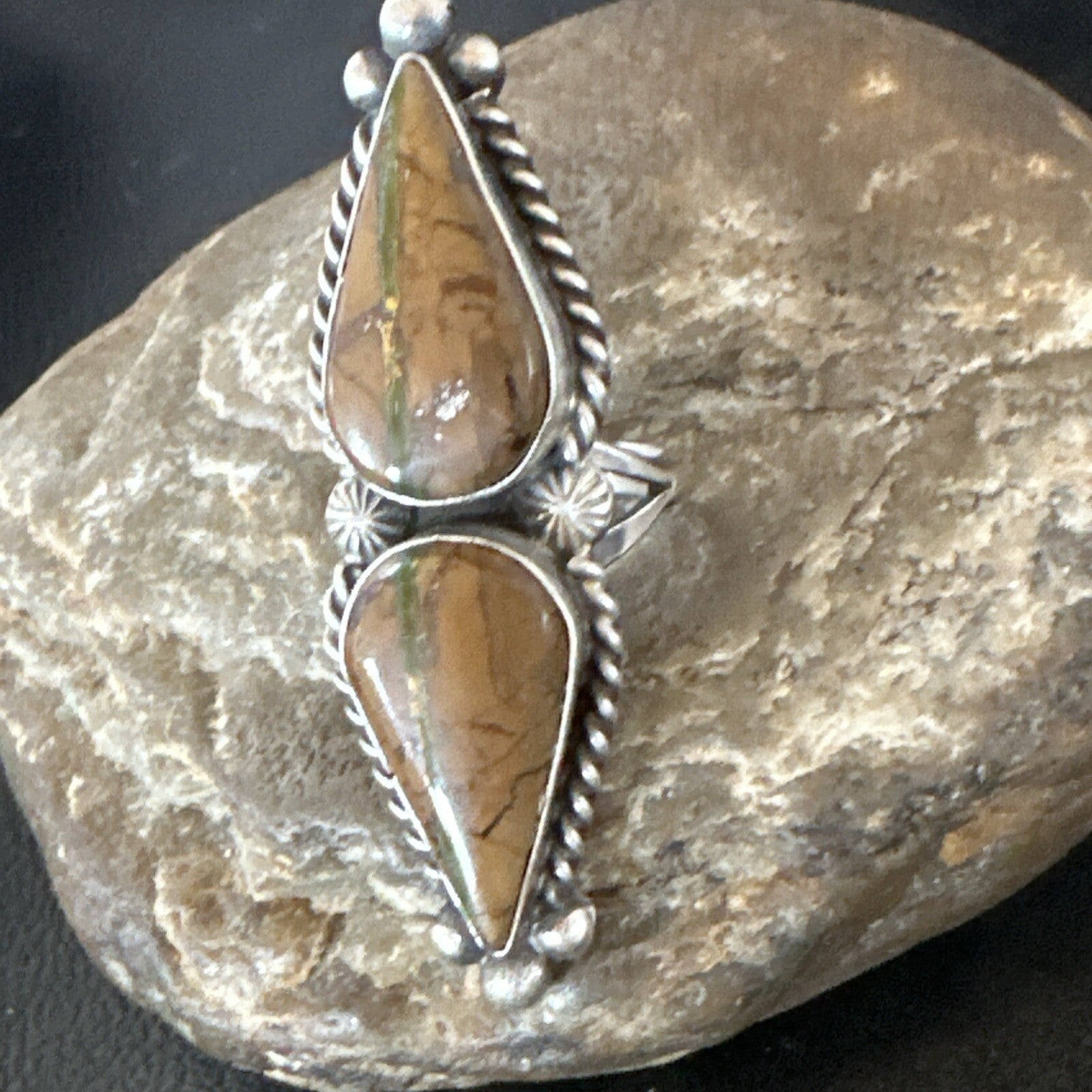 Navajo Sterling Silver Ribbon Boulder Turquoise Ring Size 7.5 18613