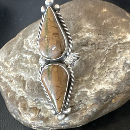 Navajo Sterling Silver Ribbon Boulder Turquoise Ring Size 7.5 18613