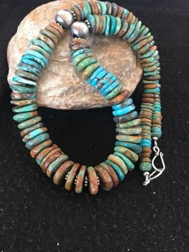 Blue Green Turquoise Navajo Pearls Sterling Silver Necklace 20” 08579