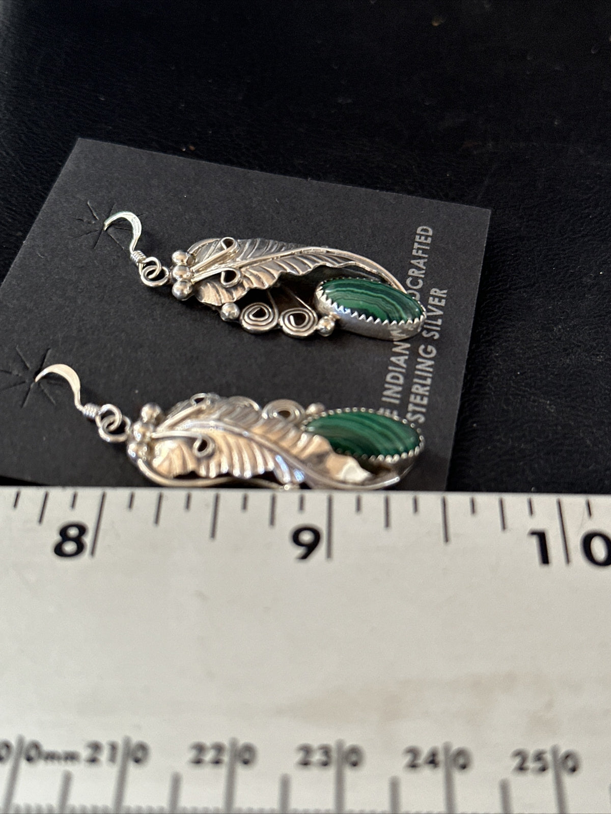 Green Malachite Navajo Sterling Silver Dangle Earrings 14761