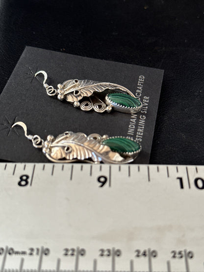 Green Malachite Navajo Sterling Silver Dangle Earrings 14761