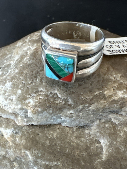 MultiColor Navajo Sterling Turquoise Spiny Oyster Inlay Ring Sz 6.5 18707